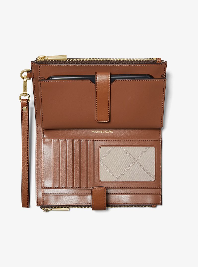 Jet Set Large Signature Logo Stripe Smartphone Wallet in BROWN/LUGGAGE | Michael Kors