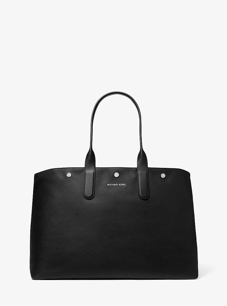 Hudson Oversized Leather Tote Bag in BLACK | Michael Kors
