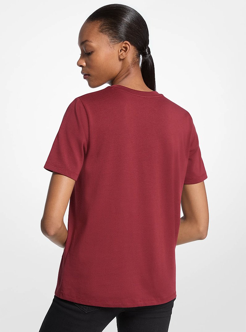Studded Logo Charm Organic Cotton Jersey T-Shirt in CHERRY | Michael Kors