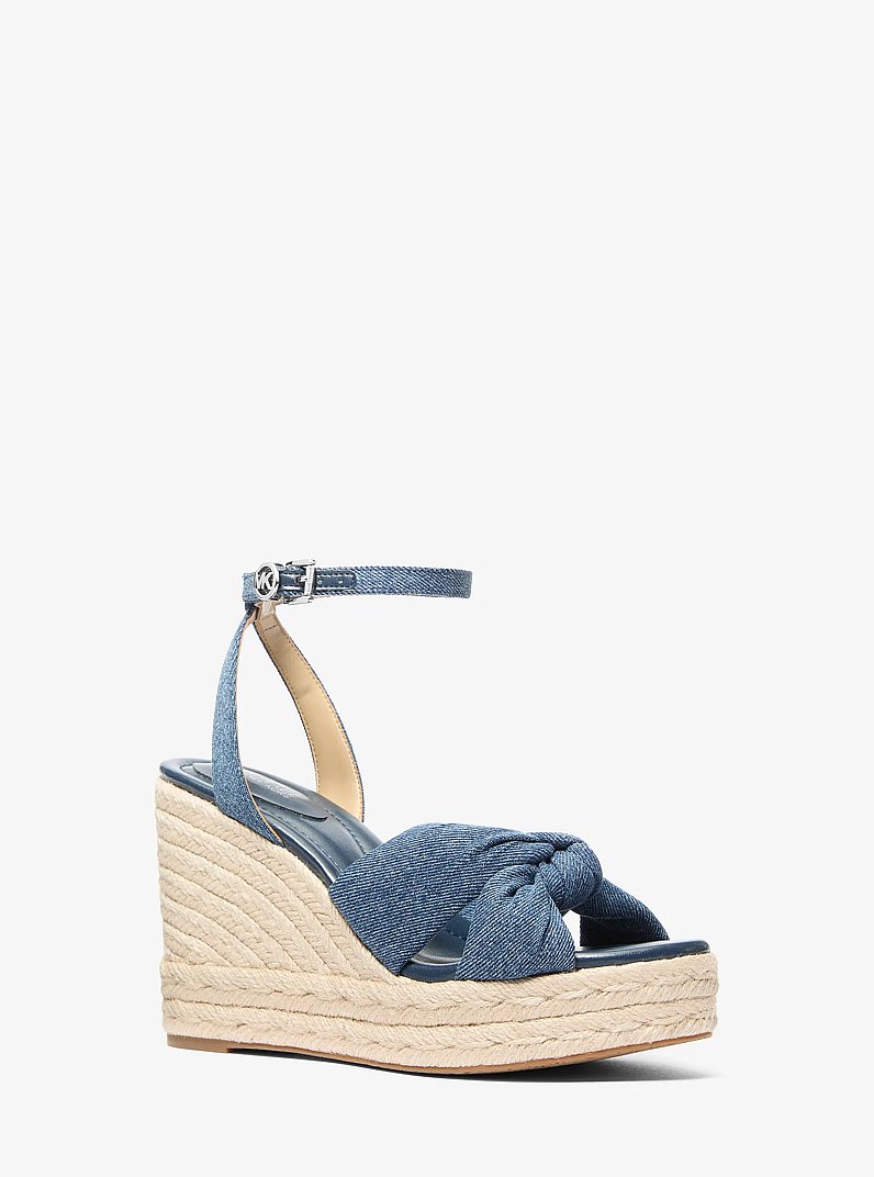 Elena Denim Wedge Sandal in DK VT BLUWSH | Michael Kors