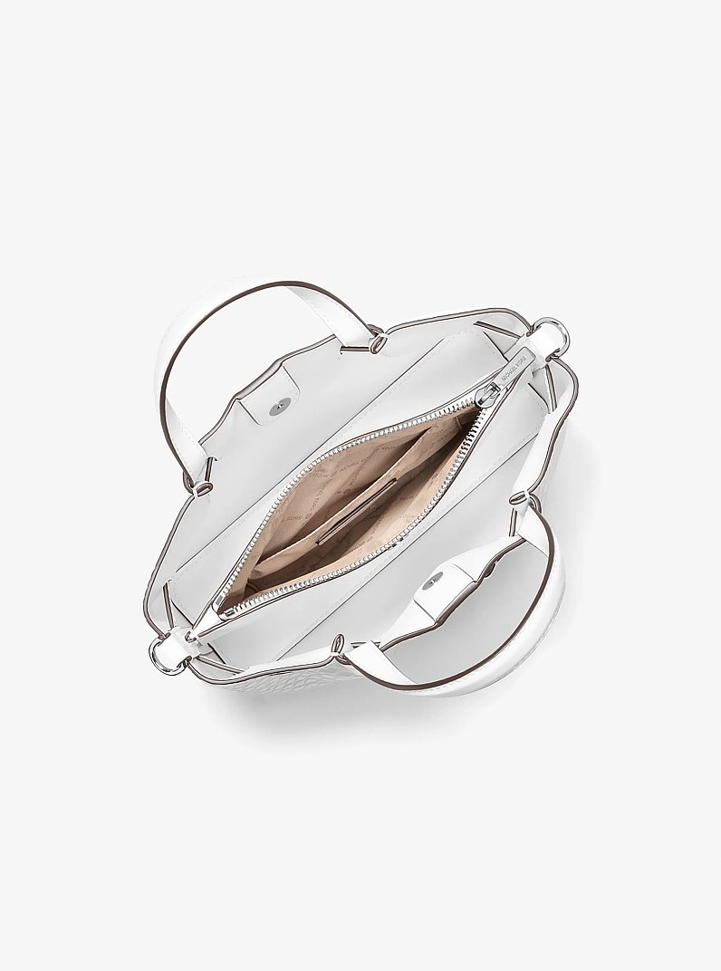Carson Small Crocodile Embossed Satchel in OPTIC WHITE | Michael Kors