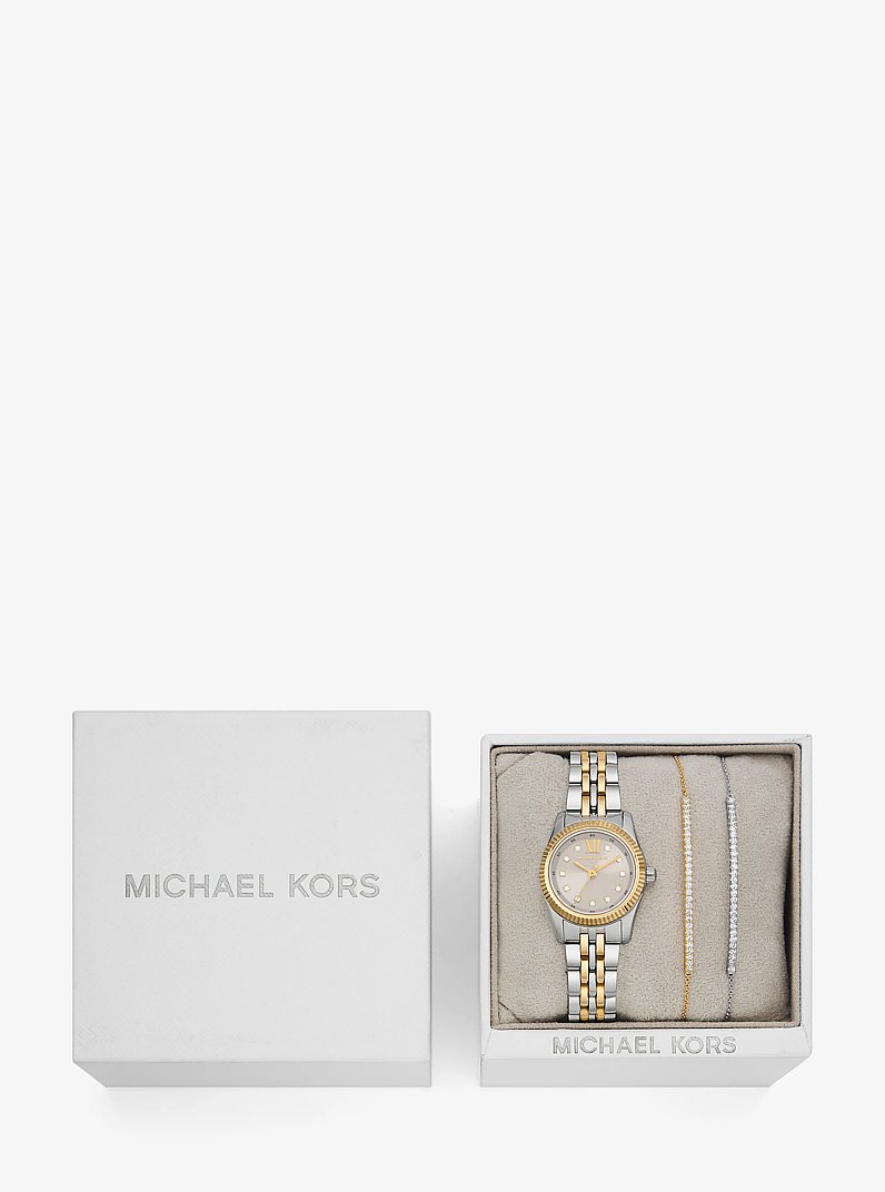 Lexington Pav&eacute; Two-Tone Watch and Slider Bracelet Gift Set in TWO TONE | Michael Kors