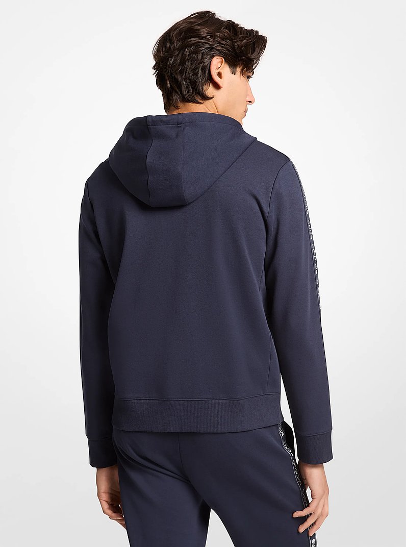 Logo Tape Cotton Blend Zip-Up Hoodie in MIDNIGHT | Michael Kors