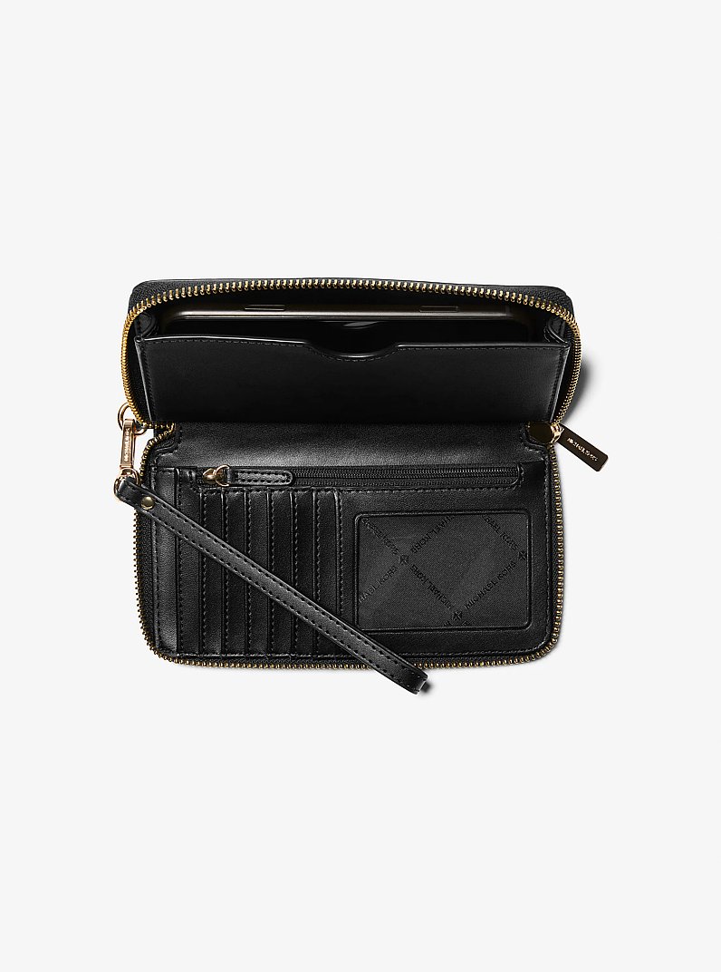 Fulton Large Pebbled Leather Smartphone Wristlet in BLACK | Michael Kors