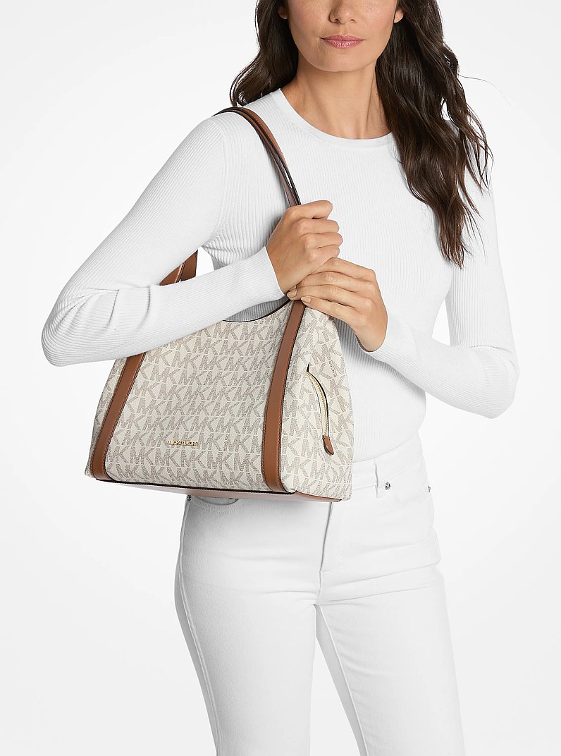 Rosemary Large Signature Logo Shoulder Bag in VANILLA/LUGGAGE | Michael Kors