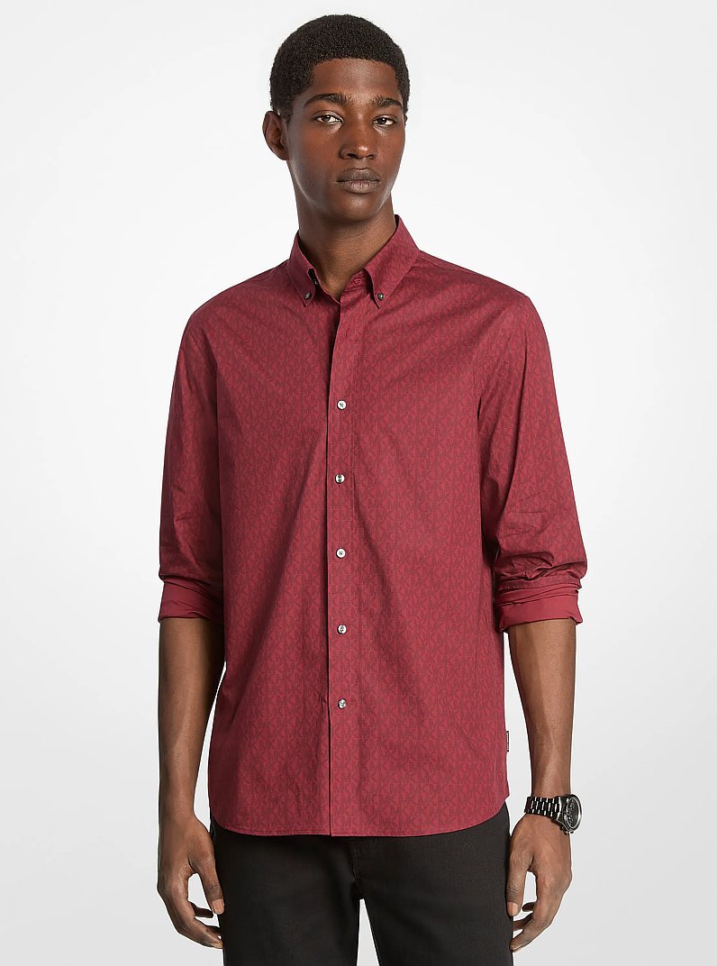 Signature Logo Stretch Cotton Shirt in CHERRY | Michael Kors