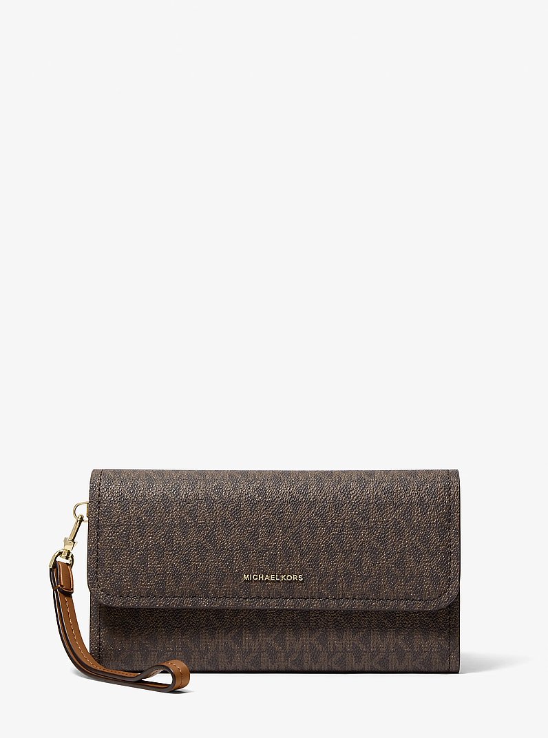 Jet Set Medium Signature Logo Smartphone Wristlet in BRN/ACORN | Michael Kors