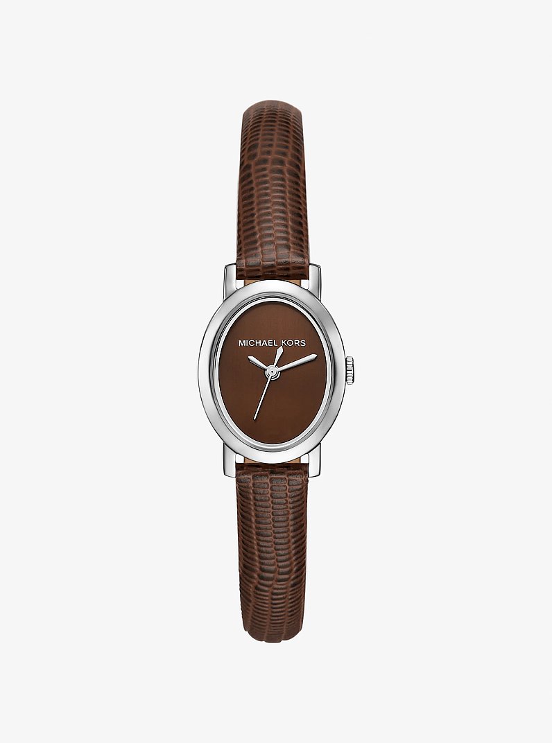 Petite montre Maude de ton argent et en cuir gaufr&eacute; &agrave; motif de l&eacute;zard in CHOCOLAT | Michael Kors