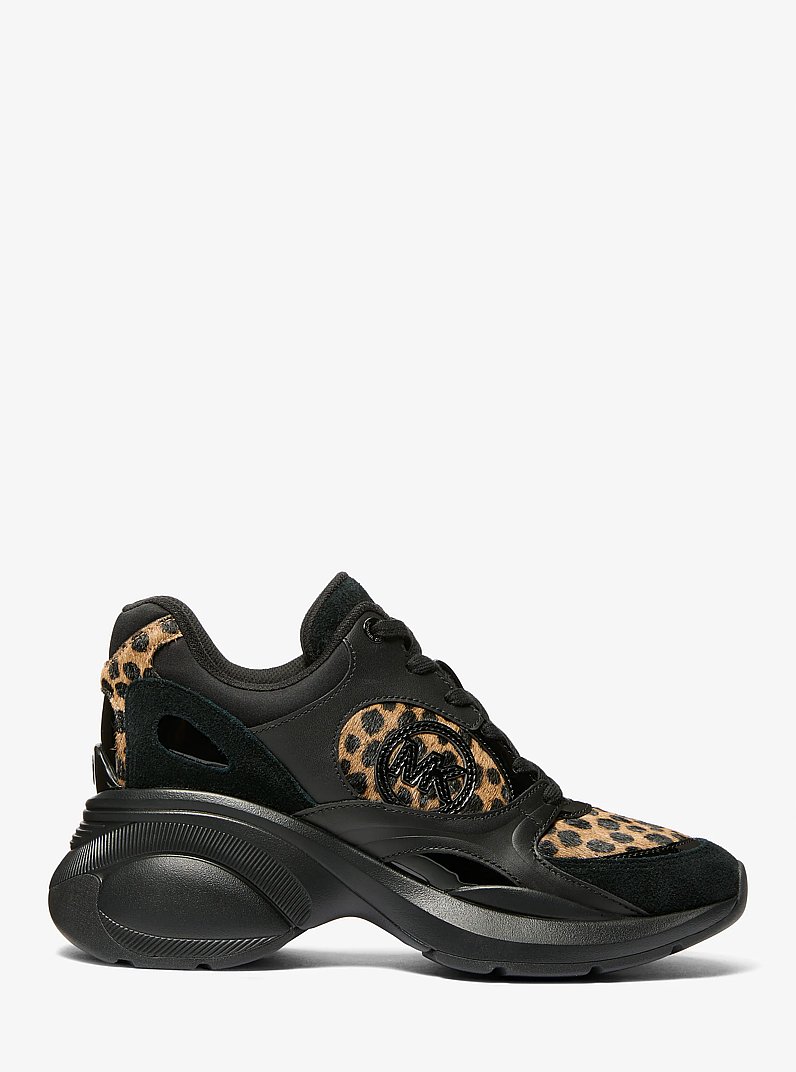 Zuma Cheetah Print Calf Hair and Leather Trainer in HUSK MULTI | Michael Kors