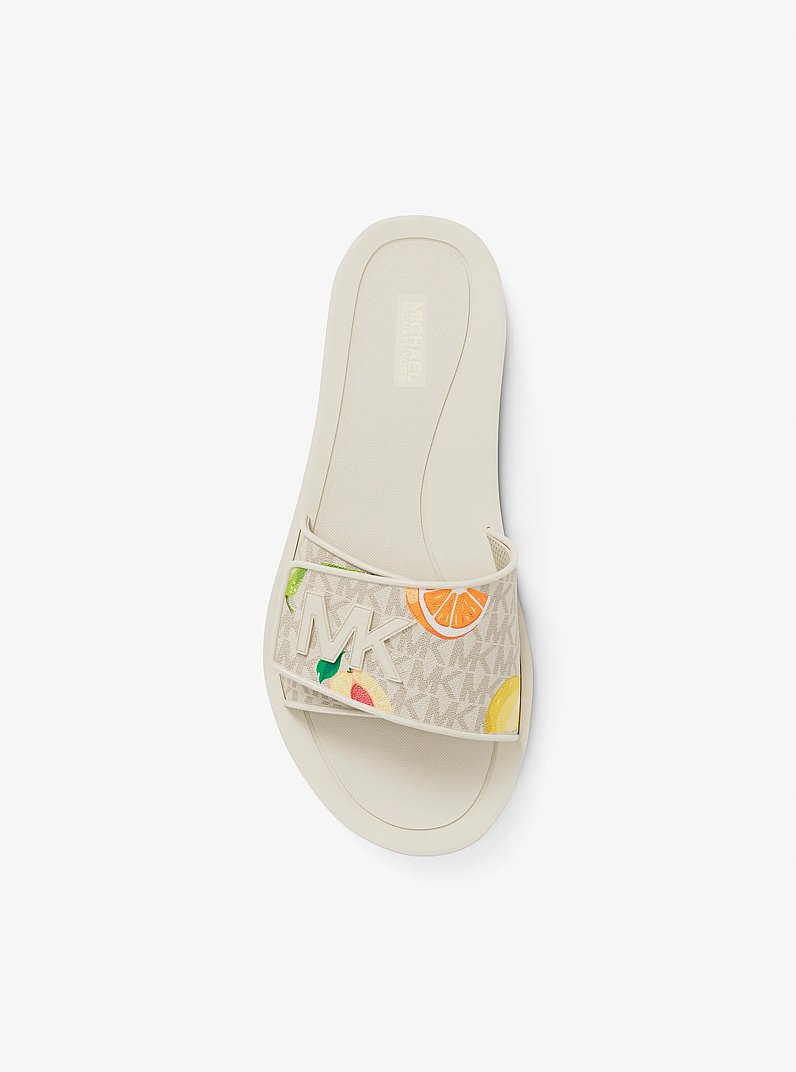Palmer Printed Signature Logo Slide Sandal in VANILLA COMBO | Michael Kors