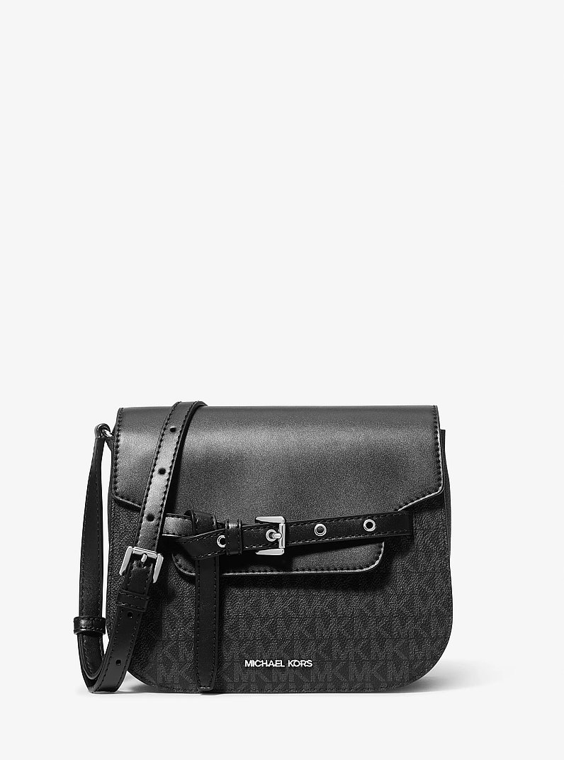 Emilia Small Signature Logo Saddle Crossbody Bag in BLACK | Michael Kors