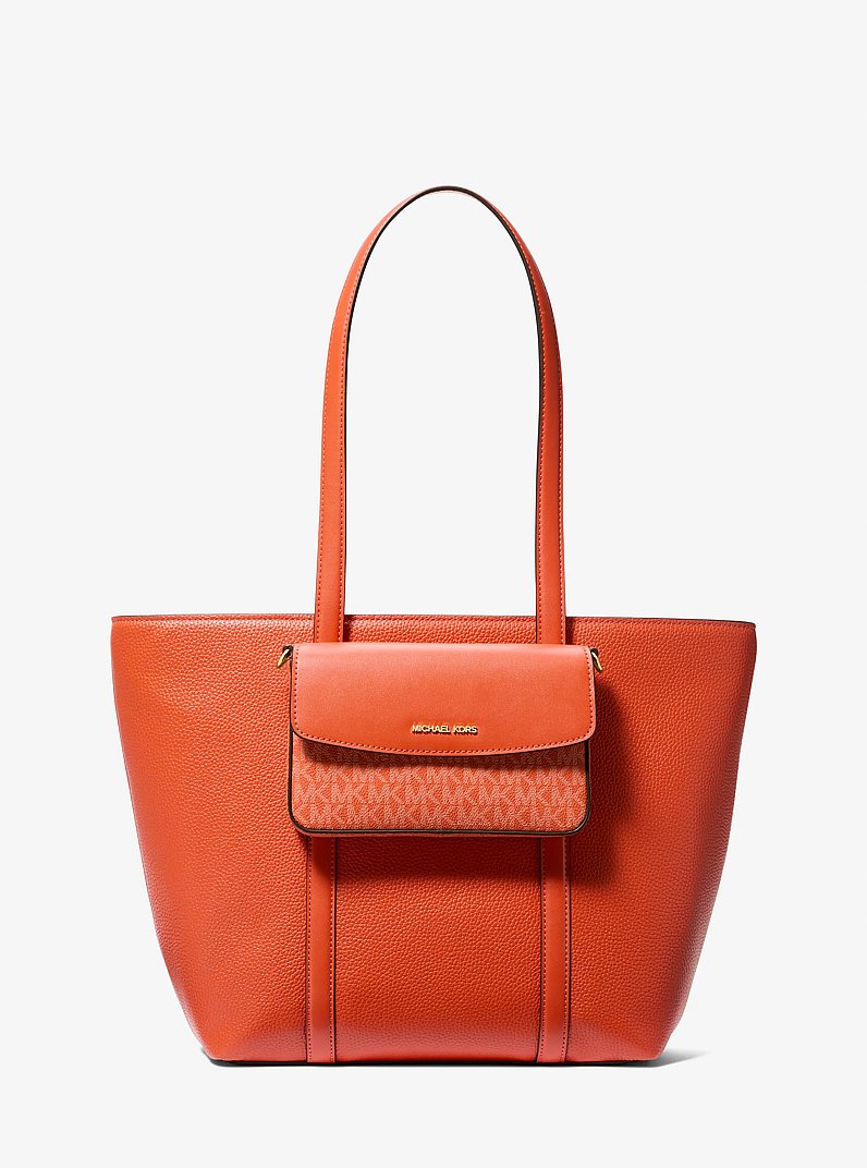 Jet Set 2-in-1 Pebbled Leather and Logo Tote Bag in RED CLAY | Michael Kors