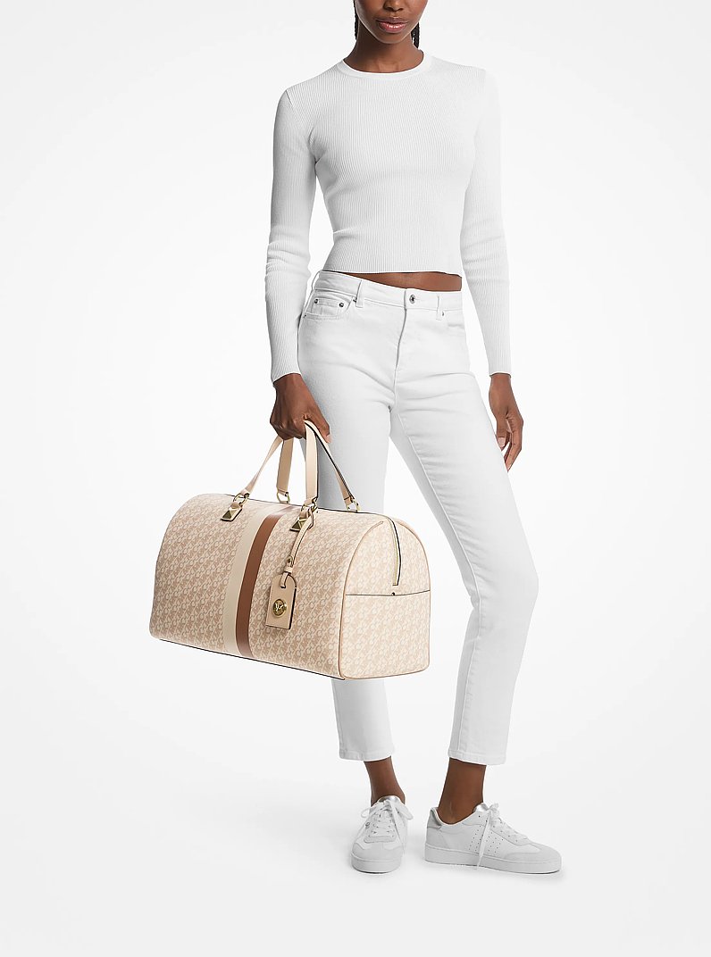 Grayson Extra-Large Empire Signature Logo Stripe Weekender Bag in VANILLA | Michael Kors