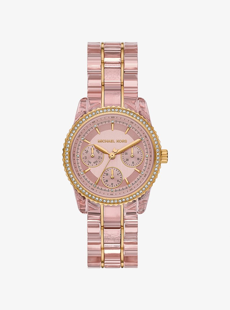 Ritz Pav&eacute; Pink-Tone and Acetate Watch in PRIMROSE | Michael Kors