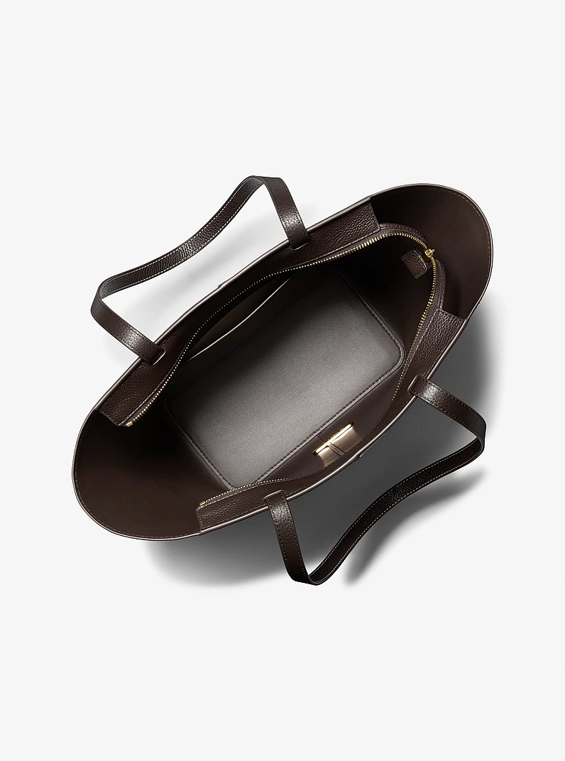 Flora Large Signature Logo and Leather Tote Bag in BROWN | Michael Kors