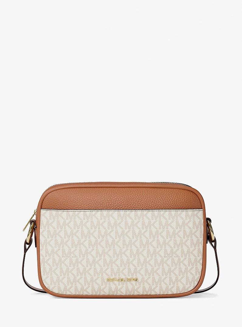 Jet Set Travel Large Signature logo Camera Crossbody Bag in VANILLA | Michael Kors