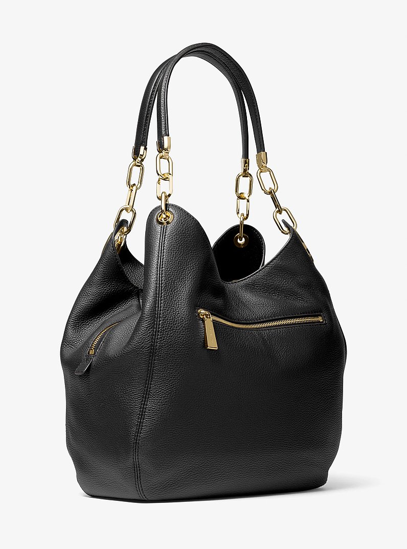Lillie Large Pebbled Leather Shoulder Bag in BLACK | Michael Kors
