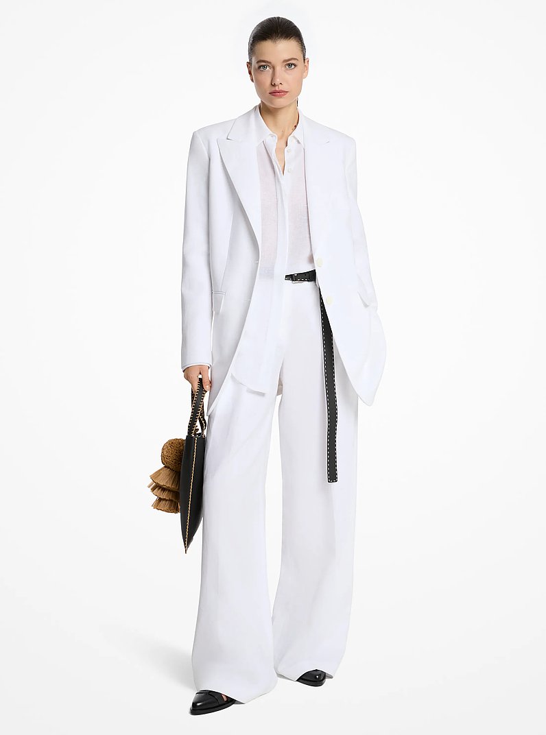 Linen Boyfriend Blazer in OPTIC WHITE | Michael Kors