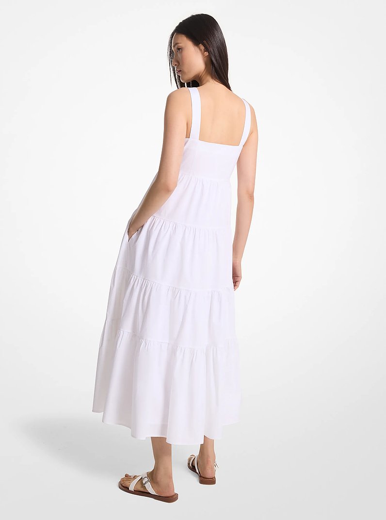 Stretch Cotton Poplin Tiered Midi Dress