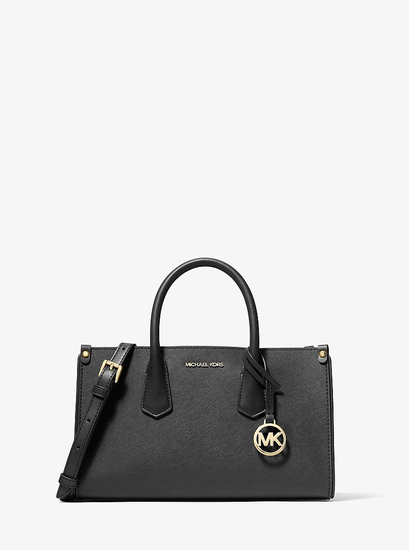 Maple Small Saffiano Leather Convertible Crossbody Bag in BLACK | Michael Kors