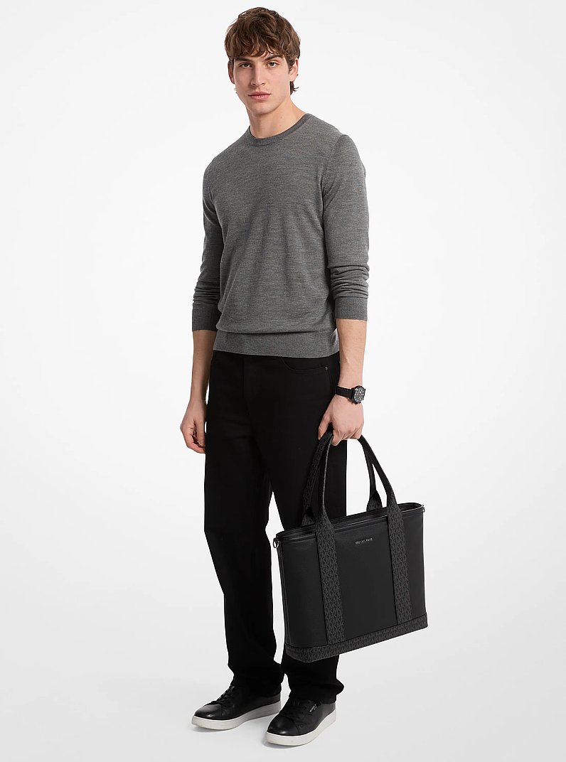 Hudson Leather and Signature Logo Work Tote Bag in BLACK | Michael Kors