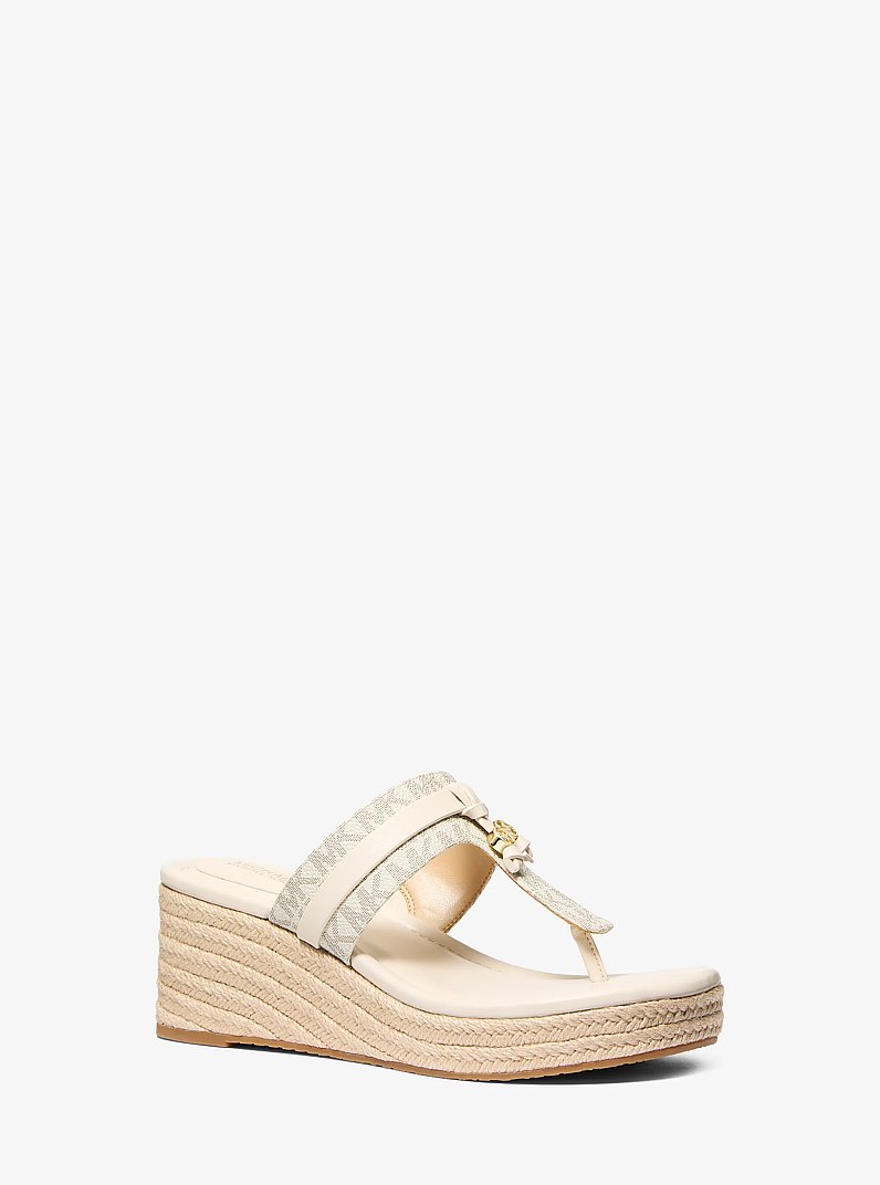 Zoe Signature Logo Wedge Sandal in VANILLA | Michael Kors