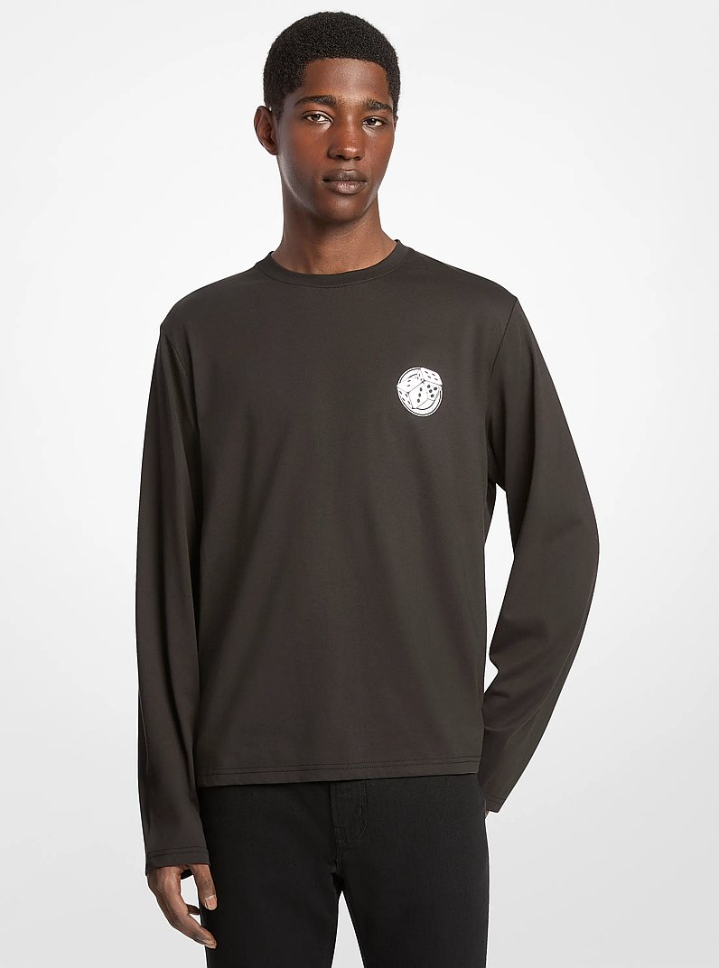 Graphic Cotton Long Sleeve T-Shirt in BLACK | Michael Kors