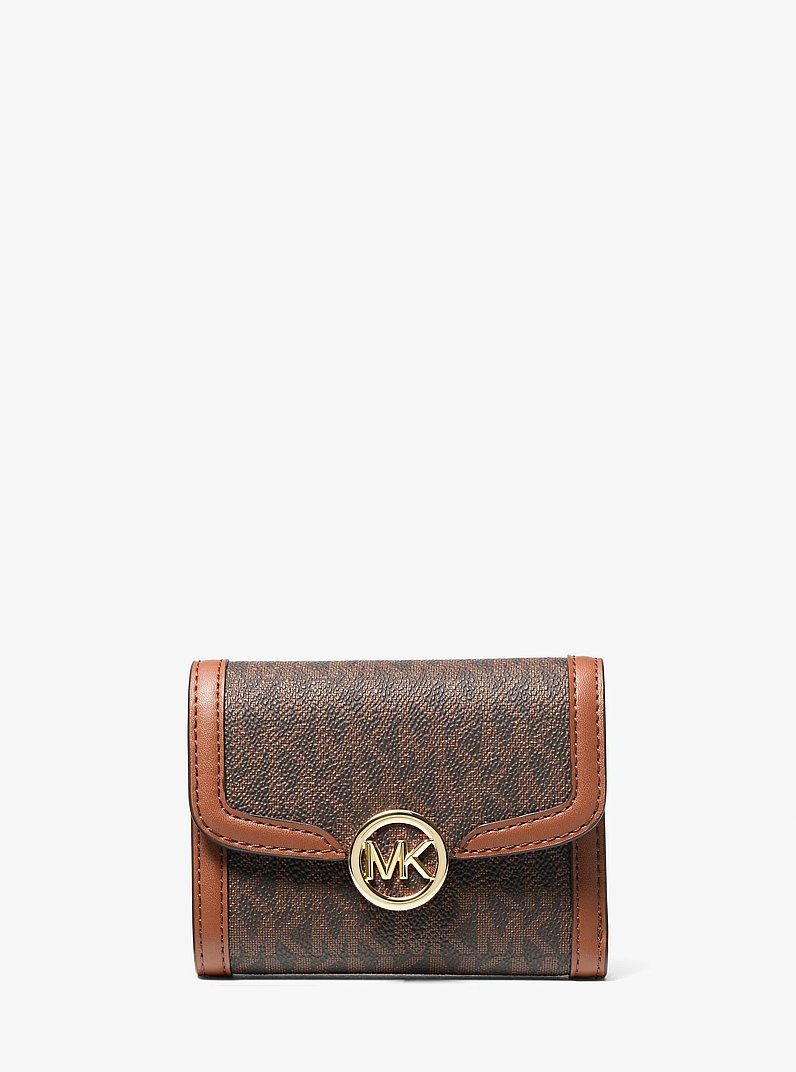 Leida Medium Signature Logo Wallet in BROWN | Michael Kors