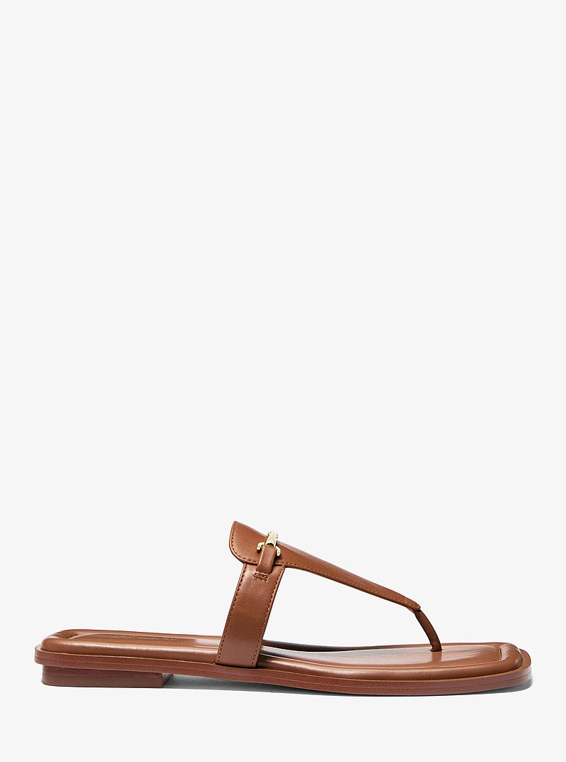 Lena Leather T-Strap Sandal in LUGGAGE | Michael Kors