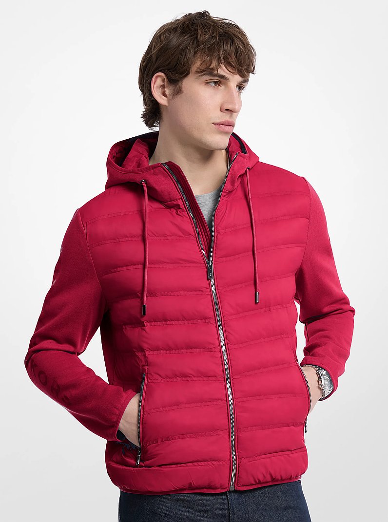 Galway Quilted Mixed-Media Jacket in DK RASPBERRY | Michael Kors