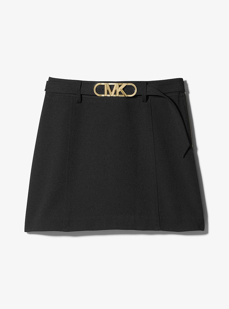 Stretch Crepe Belted Mini Skirt