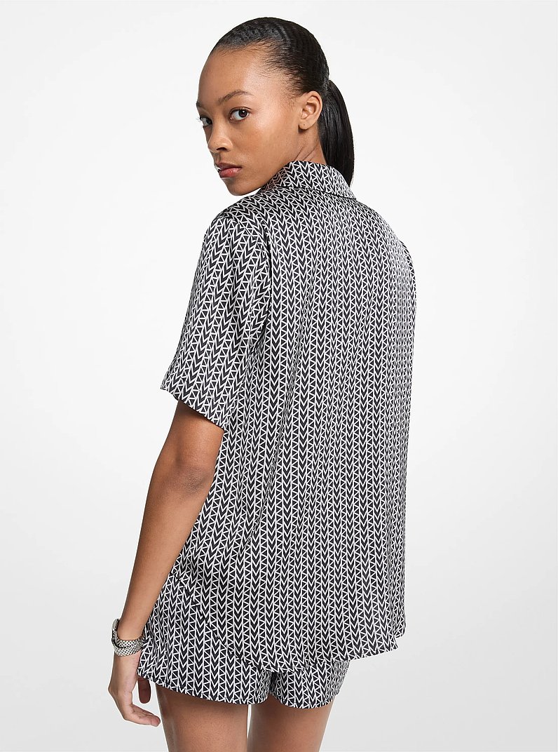 MK2000 Logo Print Satin Camp Shirt in NICKEL | Michael Kors