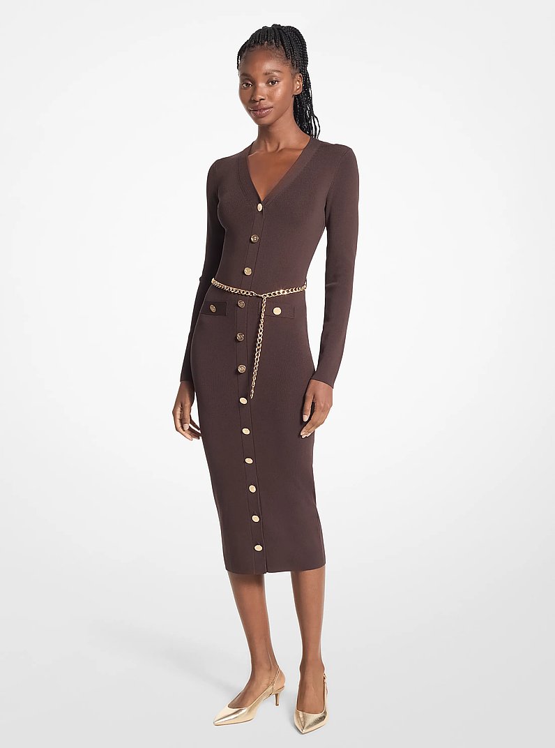 Stretch Knit Belted Dress
