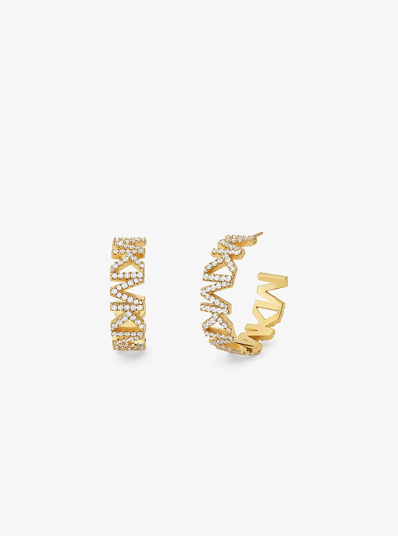 Precious Metal-Plated Brass Pav&eacute; Logo Large Hoop Earrings in GOLD | Michael Kors