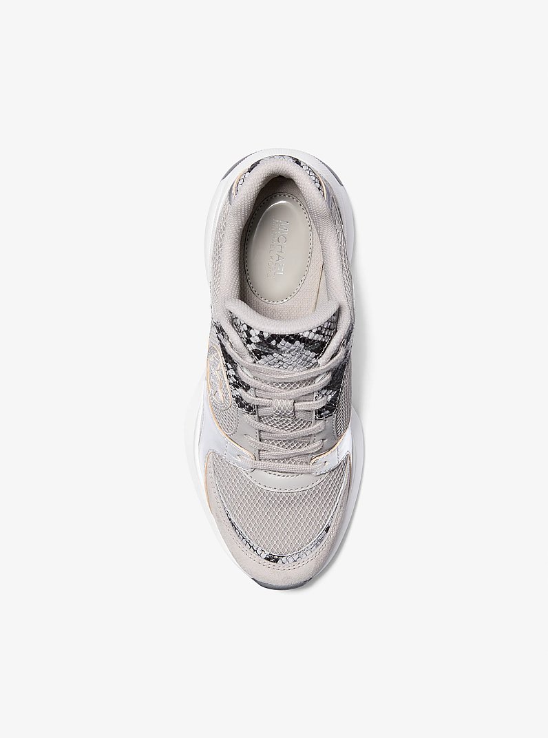 Zuma Snake Embossed Leather and Mesh Trainer in QUARRY GREY | Michael Kors