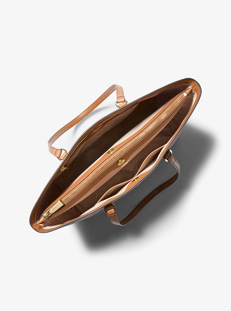 Shopper Temple Large mit Signature-Logomuster in VANILLE/EICHELBRAUN | Michael Kors