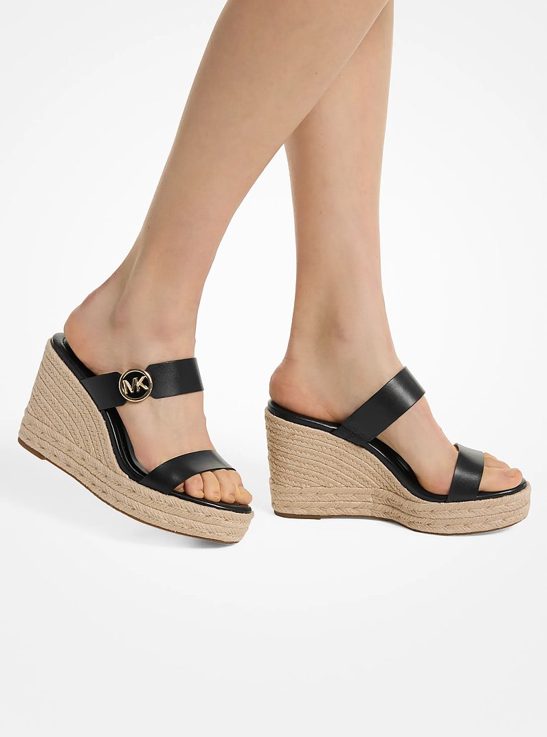 Lucinda Leather Wedge Sandal in BLACK | Michael Kors