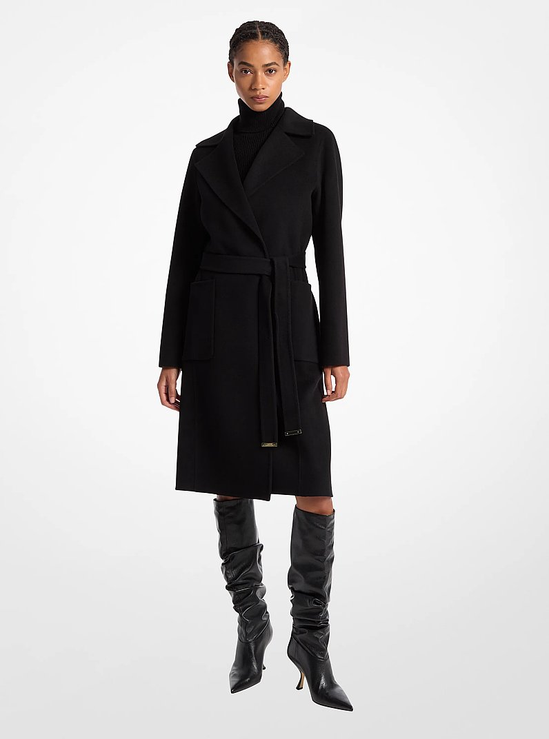 Wool Blend Wrap Coat in BLACK | Michael Kors