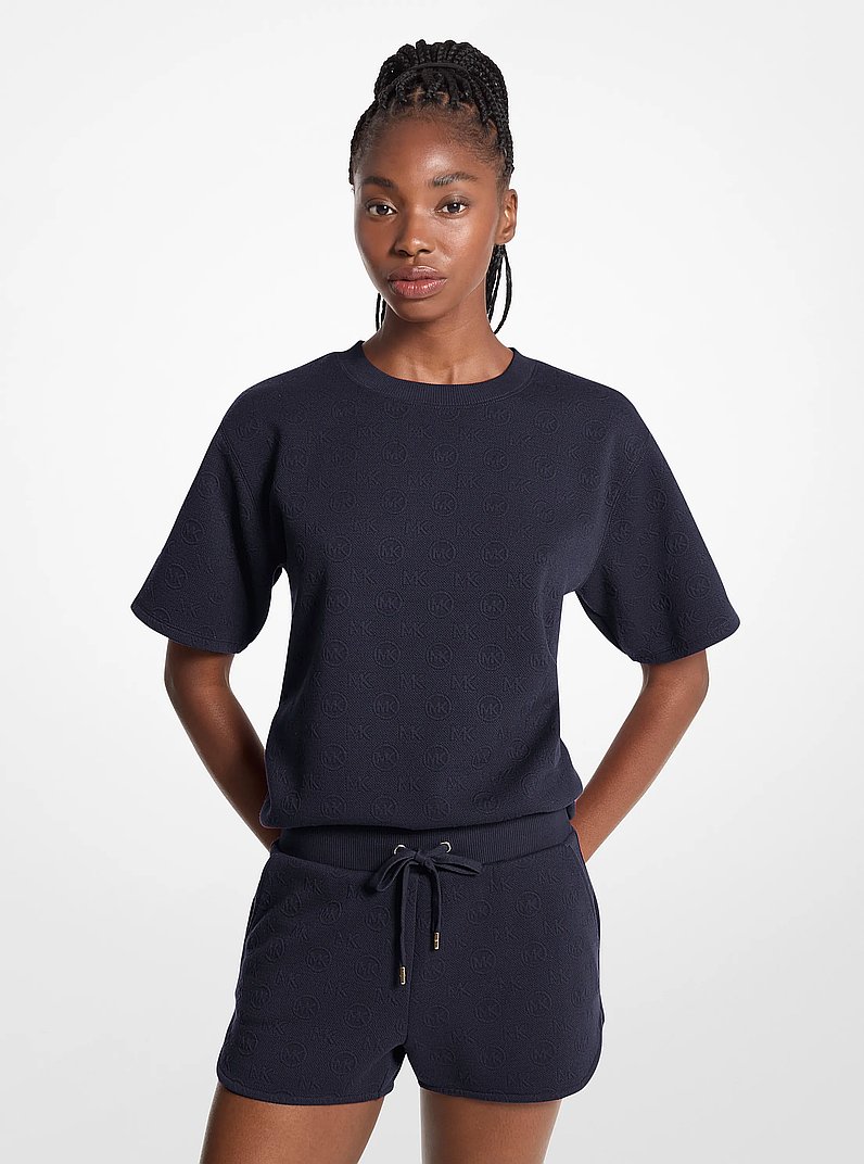 Logo Jacquard Knit Short-Sleeve Sweatshirt in MIDNIGHTBLUE - Sale