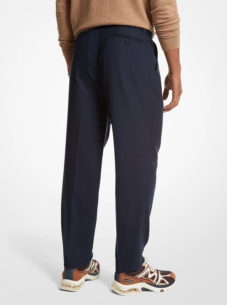 Stretch Wool Flannel Belted Trousers in MIDNIGHT | Michael Kors