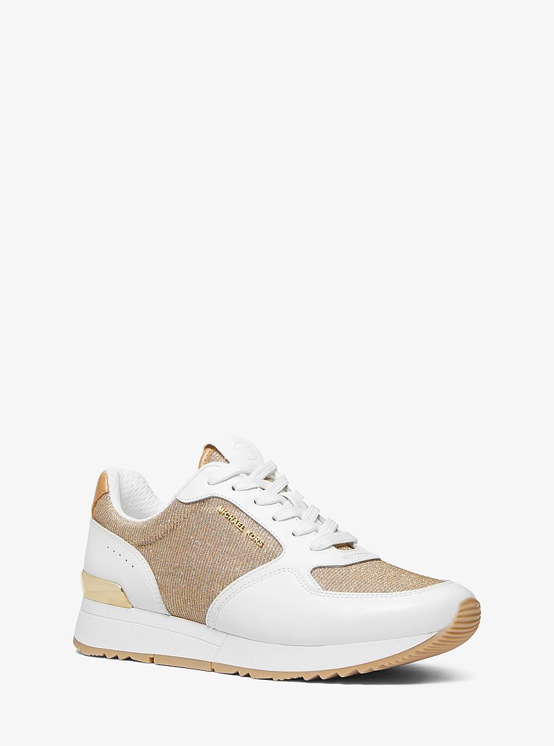 Livvy Leather and Glitter Chain-Mesh Trainer in CAMEL MLT | Michael Kors
