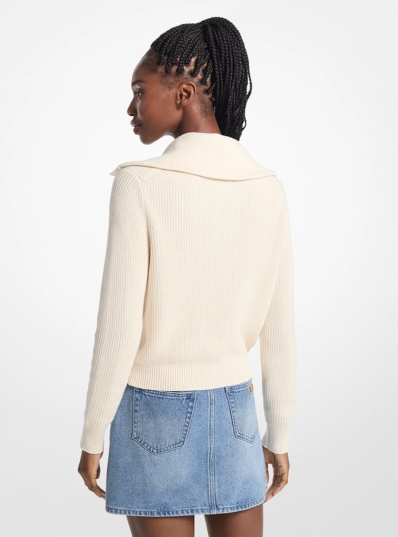 Ribbed Cotton-Blend Sweater in BONE | Michael Kors