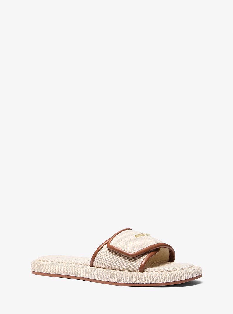 Suki Canvas Slide Sandal in LUGGAGE | Michael Kors