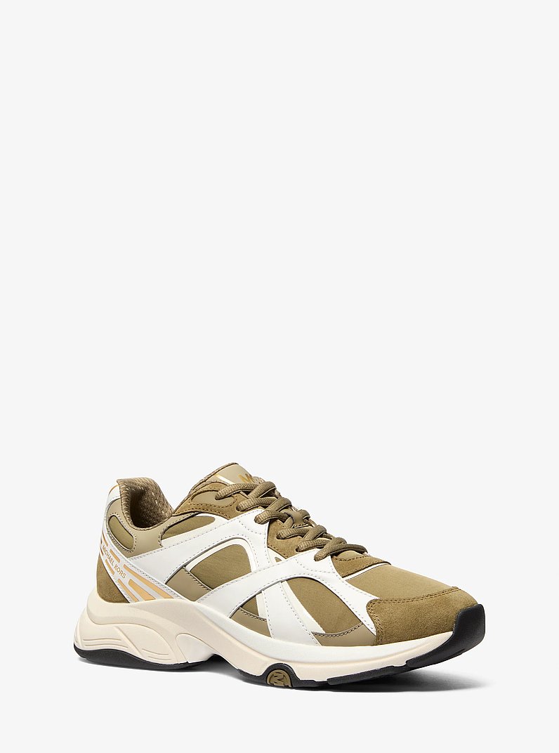 Leo Mixed-Media Trainer in SAFARI GREEN | Michael Kors