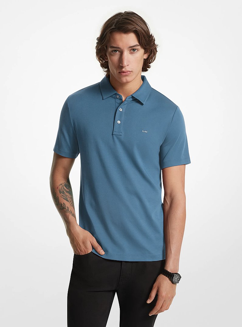 Embroidered Logo Cotton Polo Shirt in DK CHAMBRAY | Michael Kors