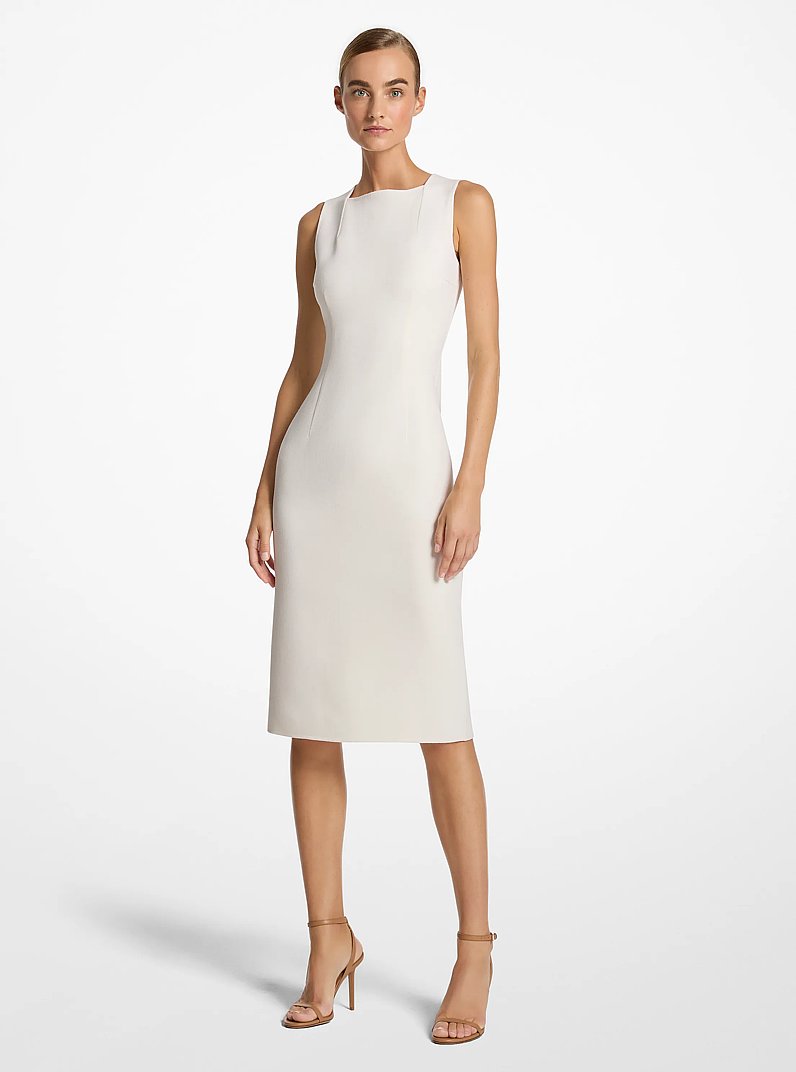 Double Faced Stretch Wool Boucl&eacute; Sheath Dress in IVORY | Michael Kors