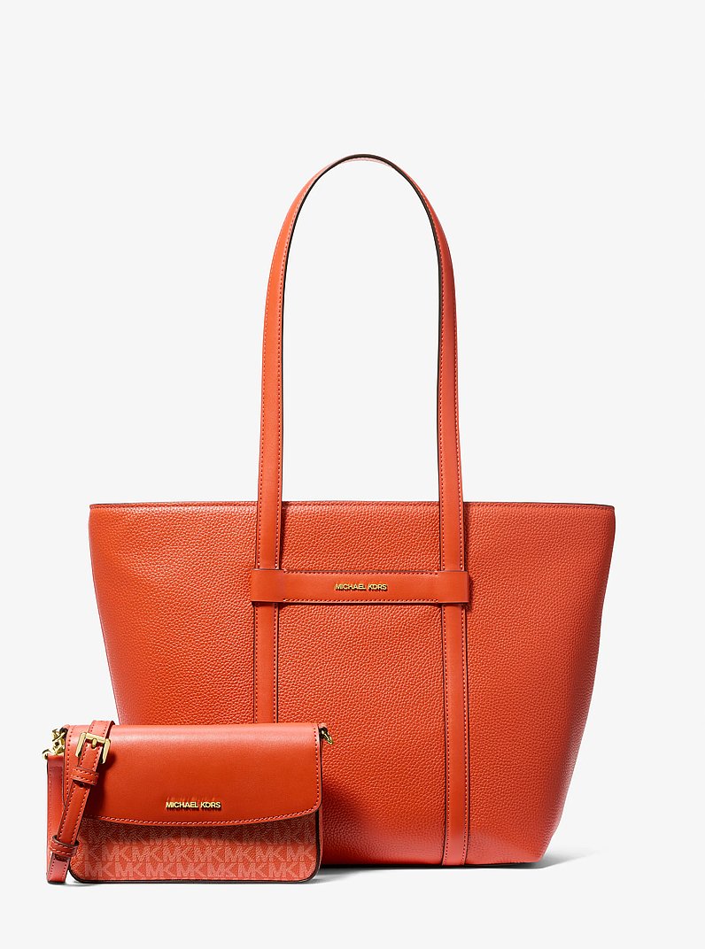 Jet Set 2-in-1 Pebbled Leather and Logo Tote Bag in RED CLAY | Michael Kors