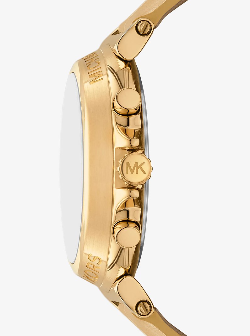 Oversized Maren Gold-Tone and Metallic Crocodile Embossed Leather Watch in GOLD | Michael Kors