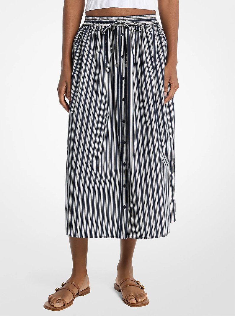 Jupe mi-longue en popeline de coton &agrave; rayures in MIDNIGHTBLUE | Michael Kors