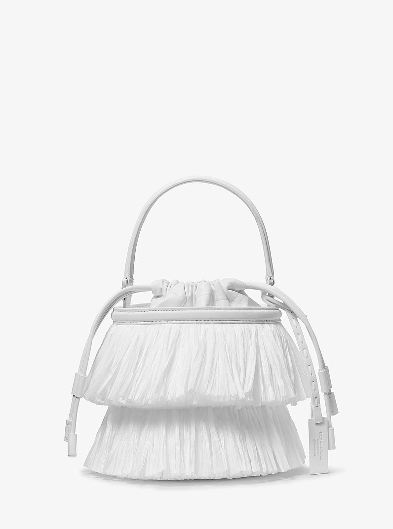 Bolso cubo Ischia mini de cuero con flecos in BLANCO INTENSO | Michael Kors